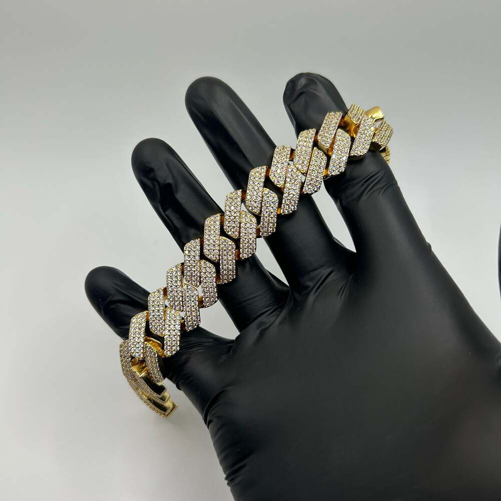 Moissanite Cuban Bracelet 3 Row Iced Hip Hop Gold VVS1 20mm 6.5 Inch For Women
